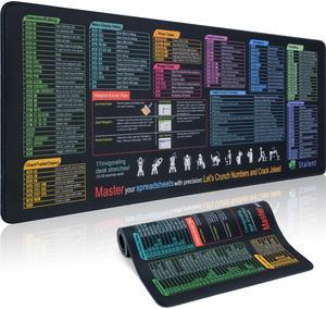 QLYQHYBM Large Mouse Pad, Excel Shortcut Keys Desk Mat 35.43" x 15.74" XXL Cheat Table Gaming Mousepad with Non-Slip Sewn Edge Rubber Base Waterproof Keyboard/Mouse/Desktop Mat for Home and Office