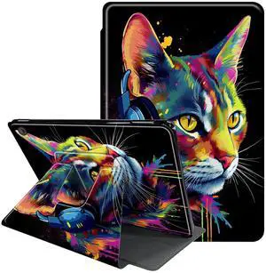 Case for All-New  Fire HD 10 Tablet (13th Generation 10.1", 2023 Release)- 360 Degree Rotating Multi-Angle Viewing Protective Cover with Auto Sleep/Wake-Cat with Headphones