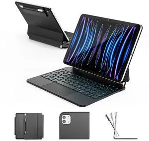 RAYMCRAFT for iPad Air 11-inch (M3 2025 / M2 2024) & iPad Pro 11 inch(1st/2nd/3rd/4th Gen), Magic Keyboard for Air 4/5 10.9", Springy Backlit Keys, Stain-Resistant Surface, Multi-Touch Trackpad, Black