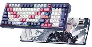 Wireless Anime Mechanical Keyboard and Mouse, 98-Key RGB Spacer 2.4GHz/Wired/Bluetooth Keyboard, Lightweight Programmable 26K DPI Bluetooth Anime Gaming Mouse