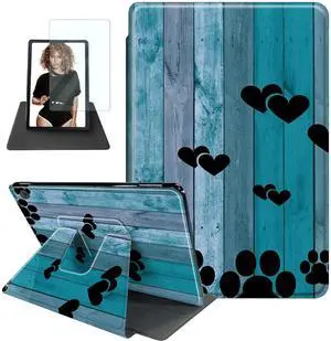 Case for All-New Kindle Fire HD 10 & Fire HD 10 Plus Tablet (10.1", 11th Generation 2021)+ Screen Protector 360 Degree Rotating Swivel Leather Smart Cover with Auto Wake/Sleep,Black Dog Paw on Wood