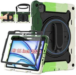 ROSROME for iPad Air 11 inch Case M3 2025 / M2 2024, Air 6th Generation Case for Kids with HD Screen Protector, Shoulder Strap, 360 Stand, Hand Strap,Pen Holder, Heavy Duty Shockproof Drop Protection
