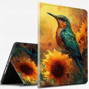 SDFCVBTYU Case for Kinlde Fire HD 10 Tablet Case (11th Generation 2021 Release) Fire HD 10 Plus Case 2021 Slim PU Leather Smart Folio Stand Cover with Auto Wake Sleep, Hummingbirds Sunflower