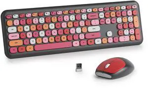 SbocKeeb Wireless Typewriter Keyboard and Mouse Combo Retro 104 Key Full Size Office Set Red Keyboard with Silent Round Keycaps, Ideal for Laptop and Desktop PCs, Cute Design Keyboard (Red)