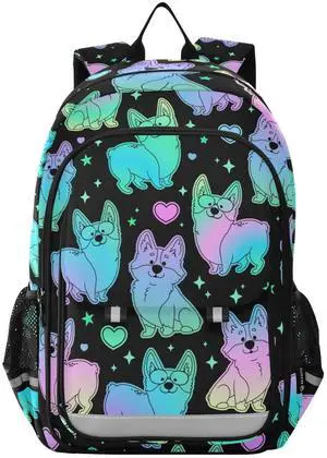Cute Corgi Dog Puppy Rainbow Star Backpack for Women Men, Large Student School Bookbag 15.6 in Laptop Bag Purse Travel Casual Daypack
