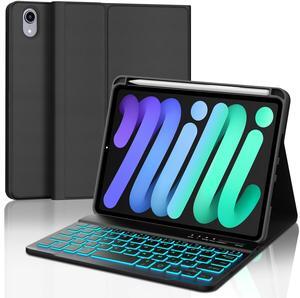 iPad mini 7th (A17 Pro) 2024 Case with Keyboard & Backlit Keyboard Case for iPad mini 6th Gen 2021 8.3 inch, 7 Colors Backlight Keypad Cover for Mini-7/6 Generation, Built-in Apple Pen Holder, Black