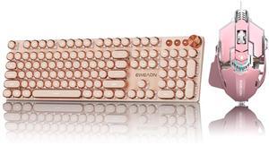 EWEADN Typewriter Style Mechanical Gaming Keyboard, Wired Mechanical Keyboards,104 Keys Backlit LED Keyboards, Media Control Knob, Wired Computer Keyboard Pink Switch for Windows/Mac/PC-Pink