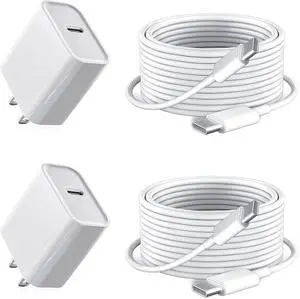 i Pad Charger Fast Charging for Apple iPad 10th Generation Charger 10.9", iPad A16 11th 11-inch, 2025 iPad Air 13" 11" M3 M2 6th/5th, Mini 7 A17 Pro, 20W USBC Block Long 10ft USB C Cable,2-Pack White
