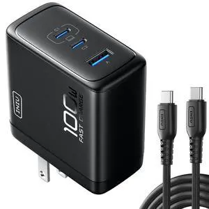 INIU 100W USB C Charger, 3-Port Fast Compact Foldable GaN Charger Block for MacBook Pro/Air, Pixelbook, ThinkPad, Dell XPS, iPad Pro, iPhone 16/15 Series, Galaxy S24 /S23, and More