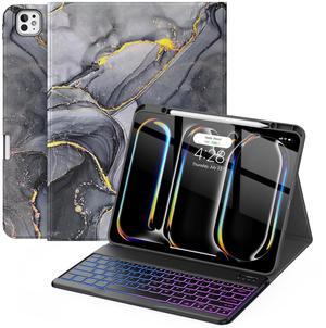 Soke Keyboard Case for iPad Pro 13 Inch (M4 2024), Magnetic Detachable Wireless Keyboard & 7 Colors Backlight Keys, Folio Stand TPU Back Cover with Pencil Holder for iPad Pro 13", Black Marble