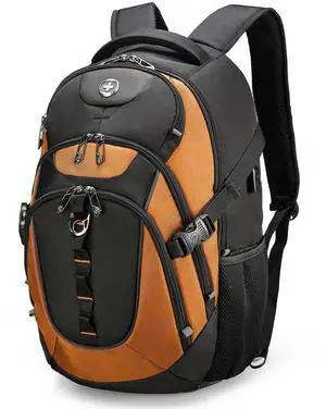 Swissdigital Design Business Laptop Backpack with Smart USB Charging Port, Travel Backpack Fits 15.6 inches Laptops, Water Repellent College Backpack for Men Women, Orange/Black | SD803