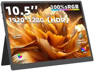 Thrygo 10.5" Portable Monitor, 3:2 1280P FHD IPS Display with HDR10, 420 Nits, Dual USB-C & Mini HDMI, Adjustable Stand, Ultra-Slim Non-Touch Screen for Laptop PC Phone Game Consoles Raspberry Pi