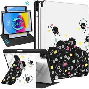 Uppuppy for iPad Pro 12.9 Case Folio Cover with Pencil Holder Women Girls Cute Girly Teens Kawaii Stars Pretty Cartoon Aesthetic Rotating Stand for iPad Pro 12.9 Inch Cases 2022/2021/2020/2018