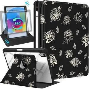 Uppuppy for iPad A16 Case - for iPad 10th Generation Case 10.9 Inch Women Cute Girls Rose Flower Girly Floral Pretty Kawaii Aesthetic Design Rotating Stand Folio Tablet Cover for Apple 10/11 2025