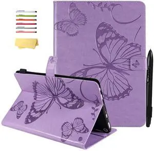 UUcovers Case for  Kindle Fire HD 10/HD 10 Plus (Only Fits 11th Generation, 2021) with Pencil Holder/Pockets [Auto Sleep/Wake] Stand Embossed PU Leather Magnetic Folio Cover, Purple Butterfly