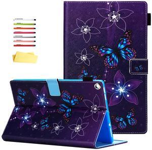 UUcovers for  Kindle Fire HD 10 Case 9th/7th Generation 10.1 inch (2019/2017) with Stand/Pencil Holder/Pockets [Auto Wake/Sleep],Magnetic Smart PU Leather Folio Cover, Purple Flower Butterfly