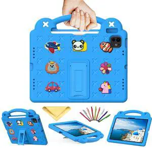 UUcovers for iPad Air 11 inch Kids Case M3/M2 (2025/2024) & iPad Pro 11 Inch M4 Case 2024 with Pencil Holder/Handle/Kickstand Cute DIY Soft EVA Shockproof Stand Lightweight Tablet Cover,Sky Blue Bear
