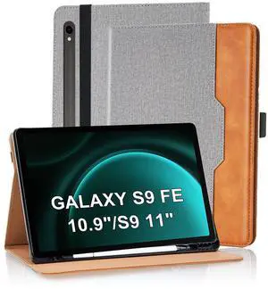 Varohix Case for Samsung Galaxy Tab S10 FE/ S9 FE 5G 10.9 Inch/Tab S9 11 Inch, PU Leather Galaxy Tab S9 FE Folio Cover with Magnetic & Auto Sleep/Wake, Multi-Angle Stand Cover for Man,Woman,Grey