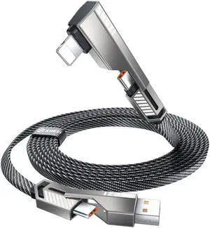 Vexipia 4-in-1 Long USB C Cable 10FT Lightn-ing Cable 90 Degree Fast Charging Flat Nylon Braided for iPhone/iPad Charger Cord Multi Charge Cord with Lightn-ing/USB C/USB A Ports (SHEZI Series)