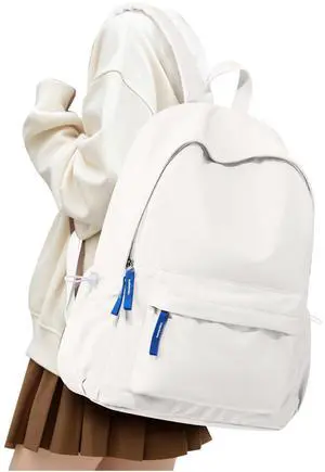 School Backpack for Teen Girls,Simple School Book Bag Waterproof High School Backpack for Boy Middle Student Bookbag College Backpack for Women Men Casual Daypack Travel Aesthetic Backpacks White
