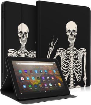 Wazzasoft for  Kindle Fire HD 8/8 Plus Tablet Case 10th/12th Generation for Women Girls Kids Boys Men Cute Folio Cover Cool Design Skeleton Skull Gothic Teens Cases for Kindle Fire Case 8 Inch