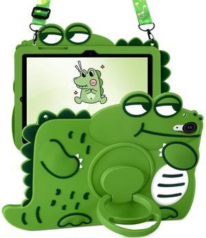 Wazzasoft for Samsung Galaxy Tab S9 FE Case 10.9" - Cute Girls Boys Kawaii Cover Girly 3D Cartoon Women with Rotating Handle Stand & Strap Soft Silicone Green Funda for Samsung S9 FE 5G Tablet Case
