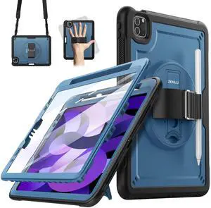 Air 5th Generation Case Lightweight Rugged Shockproof Rotating With Screen Protector, Strap, Stand, Handle for 10.9" iPad Air 4th/5th Gen, Pro 11"(1/2/3/4 Gen) - Tibetan Blue