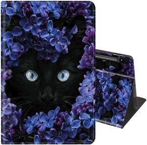for Samsung Galaxy Tab S8+ 2022/Galaxy S7 FE 2021/S8 Plus/S7 Plus 12.4 Inch Case with Adjustable Stand Cover with Auto Wake/Sleep for Samsung Tab S7 Plus/Tab S8+/S7 FE, Flower and Black Cat