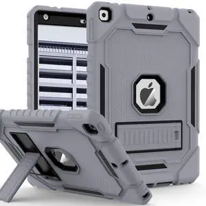 ZoneFoker Case for iPad 9th/8th/7th Generation 2021/2020/2019(10.2 inch), Heavy Duty Military Grade Shockproof Rugged Protective 10.2" Cover with Built-in Stand for iPad 9 8 7 Gen(Gray+Black)