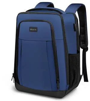 ZRSUN Travel Backpack, Business Anti Theft Slim Sturdy Laptops Backpack with USB Charging Port, Water Resistant College School Laptop Bag for Men & Women Fits 15.6 Inch Notebook (Navy Blue)