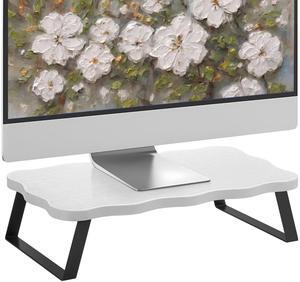 Monitor Stand Riser, Wooden Computer Stand for Desk, Wood and Steel Multi-Purpose Desktop Storage Laptop Riser Desk Shelf for Computer, Laptop, PC, Printer, 15.75 x 9.45 x 3.94 Inch Length (White/2 Pc