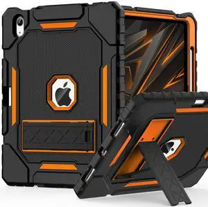 ZoneFoker Case for iPad (A16) 11th/10th Generation 11/10.9 inch 2025/2022, Heavy Duty Military Grade Shockproof Rugged Cover with Pencil Holder/Stand for i Pad 11th / 10 th Gen(Black+Orange)