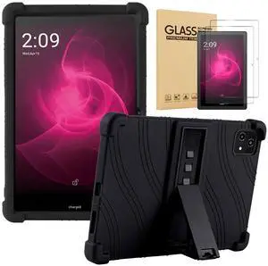 zukof Case for T-Mobile Revvl Tab 5G 2023 Tablet with Screen Protector, Soft Silicone with Adjustable Stand Cover for 2023 T-Mobile REVVL Tab 5G 10.36 Inch Tablet (Black)