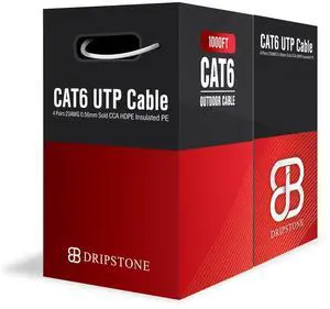 Dripstone Cat6 Direct Burial Ethernet Cable  23AWG Solid UTP, Waterproof HDPE Insulated, Polyethylene (PE) Jacket for Indoor/Outdoor Installations (White - 1000 FT)