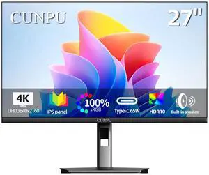 CUNPU 27 Inch 4K IPS Monitor, UHD Untra-Slim Bezel Monitor, 65w USB Type-C Port Connectivity, for Home Office Creators, 99% DCI-P3, Height/Swivel/Tilt/Pivot Adjustable, Built-in Speaker, DP/HDMI