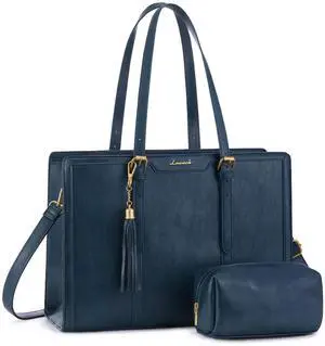 LOVEVOOK Laptop Bag for Women Vintage Leather Work Tote 15.6 inch Large Capacity Computer bag with Clutch Purse for Office, Travel, Casual