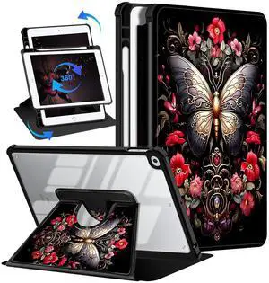 Casetego for iPad 6th/5th Generation 9.7 Inch Case,with Pencil Holder,360°Rotating Adjustable Stand Protective Cover,Black