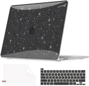QJUZO for MacBook Pro 13 inch Case 2025-2023 M2 2022-2016 M1 A2338/A2289/A2251/A2159/A1989/A1708/A1706, Glitter Sturdy Hard Shell Cover with Screen & Keyboard Cover for Touch Bar/Non-Touch Bar, Black
