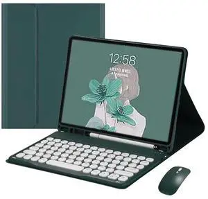 Keyboard Case for iPad Air 13 Inch Case (M3 2025/M2 2024)/iPad Pro 12.9 (6th, 5th, 4th, 3rd Gen) with Pencil Holder, Cute Round Key Detachable Keyboard Mouse Combo, Teal