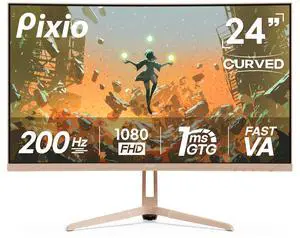 Pixio PXC248 Wave Beige 24 inch 200Hz Refresh Rate FHD 1080p Resolution 1500R Curve Fast VA Panel 1ms GTG Response Time Adaptive Sync HDR Curved Gaming Monitor