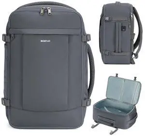 ECOHUB Travel Backpack for Men Women, Carry on Backpack with USB Charging Hole, Spirit Airlines Personal Item Bag Flight Approved, 15.6 Inch Laptop Backpack with Anti Theft Pockets, 30L, Grey