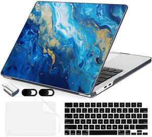 MecBevia Compatible with MacBook Air 13.6 inch Case, M4 A3240/M3 A3113/M2 A2681 (Released 2025 to 2022), Hard Shell, Keyboard Cover, Screen Protector, Webcam Cover & Type-C Adapter, Oceans