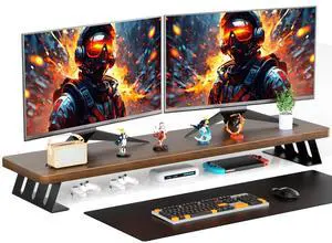 NestNeat Dual Monitor Stand - 39Inch Large Wood Monitor Stand Riser,220 Pounds Load Capacity Desk Monitor Riser Support for 2 Monitor/Laptop Computer, Desk Organizer for Office, Extension Monitor Stan