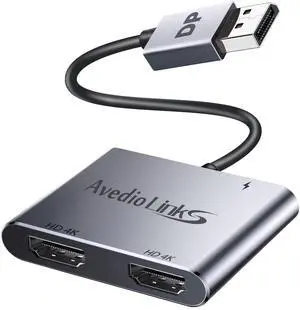 DisplayPort to Dual HDMI Adapter, 4K 60Hz DP Source to HDMI Splitter Multi-Monitor, Extended Mode Display Adapter for Windows MST Dual Monitors Compatible with Computer Laptop Graphic Card,PC (Grey)