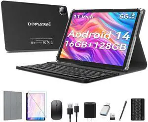 11 inch Tablet, 2025 Latest Android 14 Tablet with 16GB RAM 128GB ROM 1TB Expandable Octa-Core, 5G WiFi Tablets, 2 in 1 Tablets with Keyboard Incell Large Screen,7000mAh Battery,13MP Dual Camera