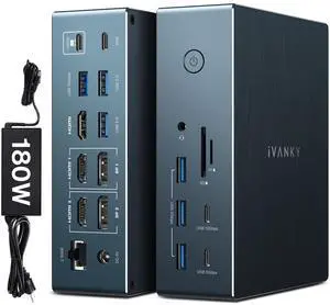 iVANKY 20-in-1 DisplayLink Docking Station for MacBook Pro/Air FusionDock Pro 2, Triple 4K@60Hz Monitor Display for M1/M2/M3/M4/M5 MacBook/Windows, 180W Power, 2.5GbE, HDMI, DP, 10Gbps, Driver Needed