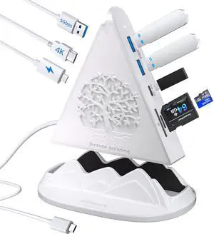 USB C Hub, White 8 in 1 USB C Hub Multiport Adapter with 4K HDMI, 100W Power Charging, 5Gbps Type C 3.0, 3xUSB A 3.0, SD/TF Reader& RGB Lighting, White Dcoking Station for MacBook Air, Laptops(Tree)