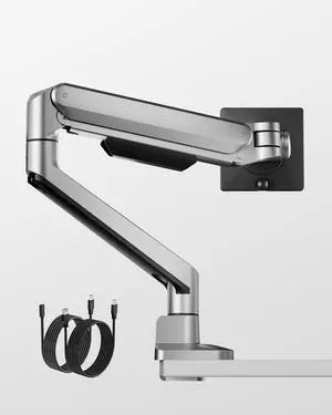 monTEK Deluxe Aluminum Monitor Arm with USB A/C for 17 to 40 Inch Curved Screens Fully Adjustable Single Monitor Arm with Clamp/Grommet, Quick Release Plate, Cable Management, VESA 75/100, MA1008UCSL