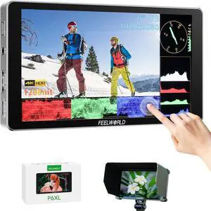 FEELWORLD P6XL 6 Inch Camera Monitor, 1200nit IPS Touch Screen 1920x1080 Built-in 3000mAh Battery Camera Field Monitor with Sunshade, Video Assist HDR Waveform Focus Peaking 3D LUT 4K HDMI