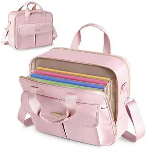 Prokva Teacher Bag with Accordion File Organizer, 15.6 Inch Laptop Briefcase for Women, Teacher, Tutor, Nurse and Processionals, Pink
